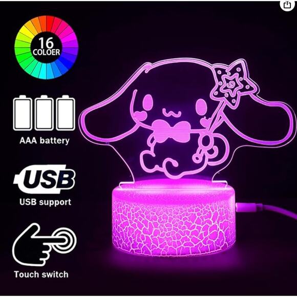 3D Illusion Cat Night Light for Kids, 2 Patterns and 16 Colors, Remote Control - Picture 4 of 6